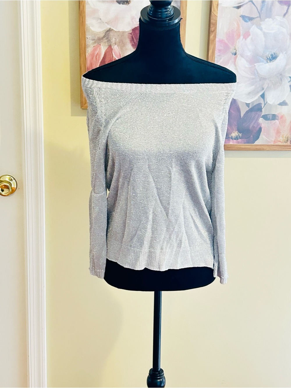 Sparkle Off-the-Shoulder Sweater - Silver